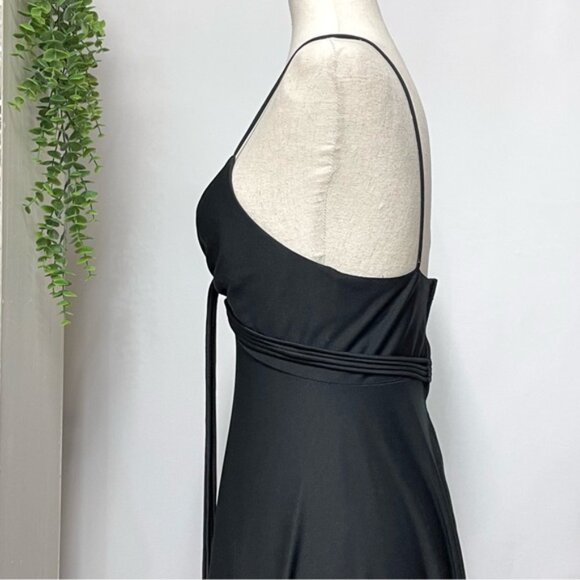 Vintage 70s Maxi Dress Small Black Slinky Spaghetti Strap Jersey Gown Union Made - Picture 6 of 12